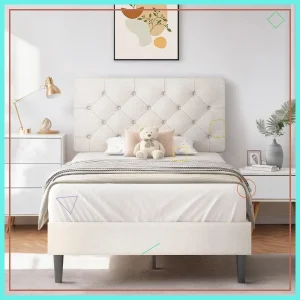 Twin Bed Frame for Kids with Tufted Headboard