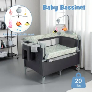 Bassinet with Changing Table Lockable Wheels Music Box